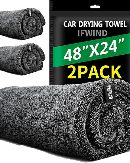 2 Pack Car Drying Towels (48”x24”),Extra Large Double-Twist Pile Drying Towels Car Detailing for Car Care Wash,Car Super Cleaning Supplies Accessories kit,Ultra Absorbency