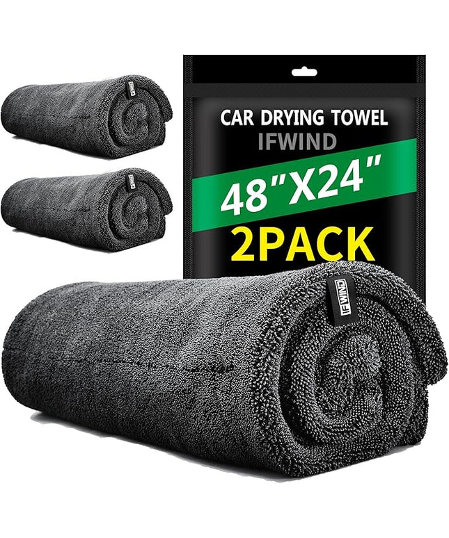2 Pack Car Drying Towels (48”x24”),Extra Large Double-Twist Pile Drying Towels Car Detailing for Car Care Wash,Car Super Cleaning Supplies Accessories kit,Ultra Absorbency