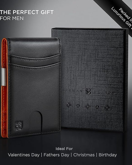 SERMAN BRANDS Mens Money Clip Wallet. RFID Blocking Slim Front Pocket Wallets for Men, Full Grain Leather RFID Minimalist Card Holder | RFID Blocking, Slim, Front Pocket, RFID, Minimalist, Card Holder