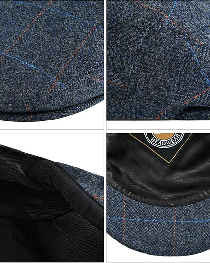 VOBOOM Men's Herringbone Flat Ivy Newsboy Hat Wool Blend Gatsby Cabbie Cap