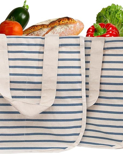 Reusable Cotton Grocery Tote Bags - 2 Pack, 100% Cotton, Washable, Environment-friendly, Sturdy, Convenient to Carry with Handles, Multipurpose Cotton Grocery Shopping Bags - Canvas Picnic Tote