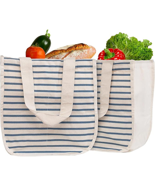 Reusable Cotton Grocery Tote Bags - 2 Pack, 100% Cotton, Washable, Environment-friendly, Sturdy, Convenient to Carry with Handles, Multipurpose Cotton Grocery Shopping Bags - Canvas Picnic Tote
