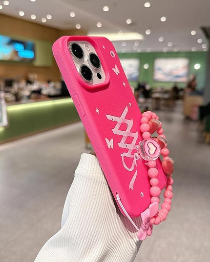Elegant Lovely Bow Phone Case for iPhone 13 Pro, Stylish Ballet Ribbon Girly Cover with Wrist Strap, Aesthetic Soft Pink Tone, Designed for Women and Girls