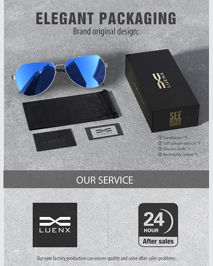 LUENX Aviator Sunglasses for Men Women Polarized New Shades Large Metal Frame - UV 400 Protection