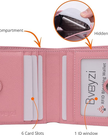 Bveyzi Ultra Slim Small RFID Wallet for Women, Leather Tiny Thin Bifold Pocket Ladies Wallet