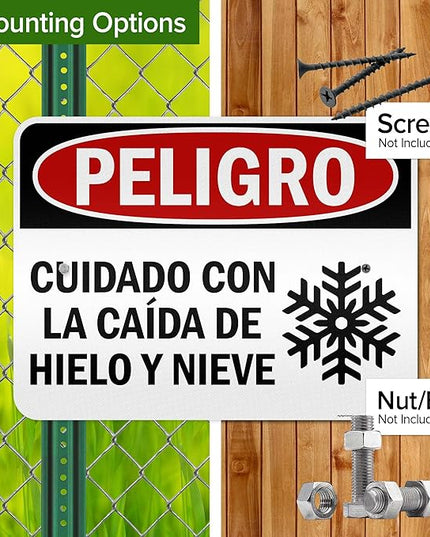 Danger Watch for Falling Ice and Snow Bilingual Sign, 18x24 Inches, 3M EGP Reflective .080 Aluminum, Fade Resistant, Made in USA by My Sign Center