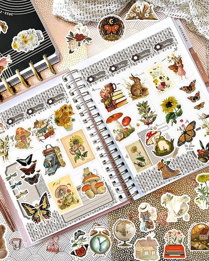300 PCS Vintage Stickers, Aesthetic Waterproof Vinyl Stickers for Scrapbook Journaling Planners and Journals, Cottagecore Retro Sticker Pack for Water Bottles Laptop, Scrapbooking Supplies for Adults