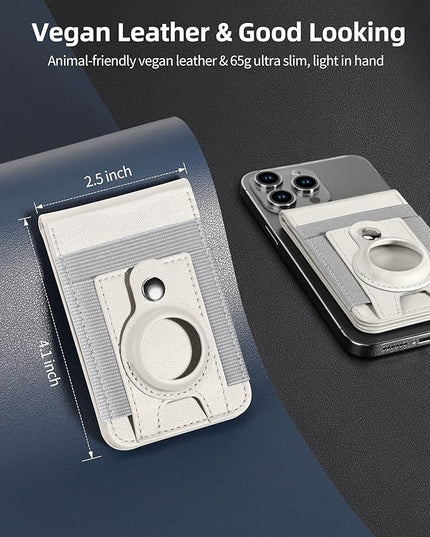 For Magsafe Wallet Stand with Airtag Holder, Strongest Magnetic Wallet for iPhone 17/16/15/14/13/12 Series, ID Window, 4 Card Slots, 10 Cards Holder, Vegan Leather, RFID Blocking, Milk White