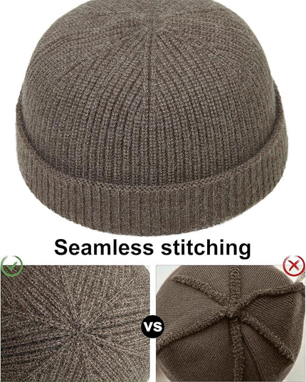 vidsel Thin Wool Fisherman Beanie Hat for Men Women Fall Winter,Short Knit Cuffed Fashion Trawler Skull Cap,Watch Cap