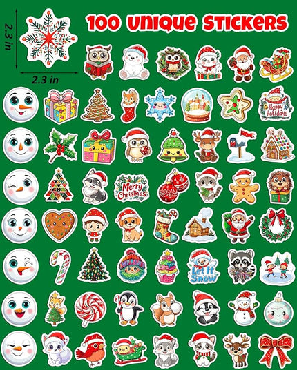 100PCS Christmas Stickers, Non-Repeating Vinyl Waterproof Holiday Stickers, Christmas Party Favors, Stocking Stuffers for Kids Toddlers Teens Boys Girls, Activities, Gifts, Toys, Goodie Bag Stuffers