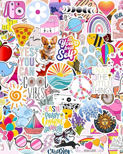 300 Pcs Preppy Stickers, Summer Stickers for Water Bottles Girls, Laptop Accessory Waterproof, Cute Decals for Phone Waterbottle MacBook Cup, Summer Themed Stickers for Teens