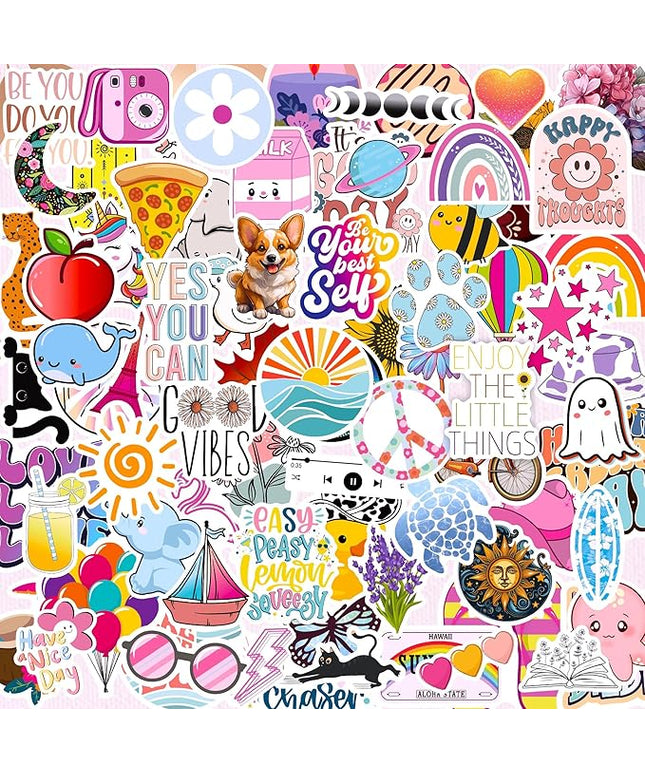 300 Pcs Preppy Stickers, Summer Stickers for Water Bottles Girls, Laptop Accessory Waterproof, Cute Decals for Phone Waterbottle MacBook Cup, Summer Themed Stickers for Teens