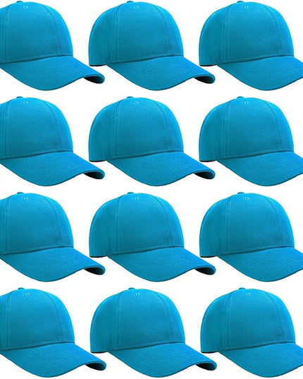 Falari Wholesale Bulk Lot 12-Pack Baseball Cap Adjustable Size Plain Blank Solid Color