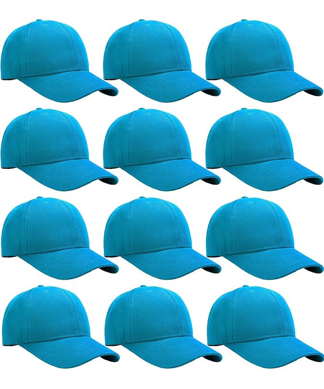 Falari Wholesale Bulk Lot 12-Pack Baseball Cap Adjustable Size Plain Blank Solid Color