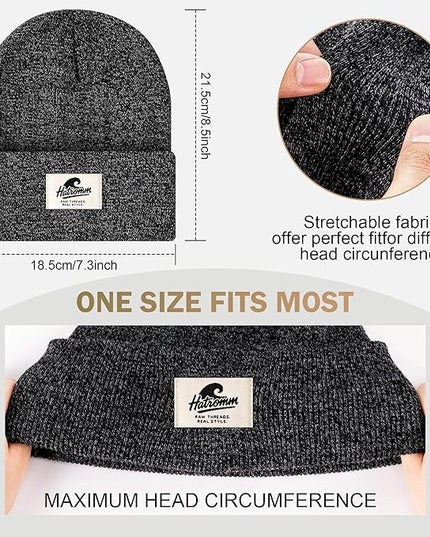 3 Packs Winter Beanie Hats for Men Women, Unisex Soft Warm Thick Beanies, Cuffed Knit Skull Cap