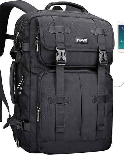 PIJUSHI Carry on Travel Backpack for Women Men Convertible Duffle Bag Flight Approved Luggage Backpack Fit 16 Inch Laptop(PE053 Black)