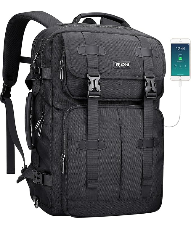 PIJUSHI Carry on Travel Backpack for Women Men Convertible Duffle Bag Flight Approved Luggage Backpack Fit 16 Inch Laptop(PE053 Black)
