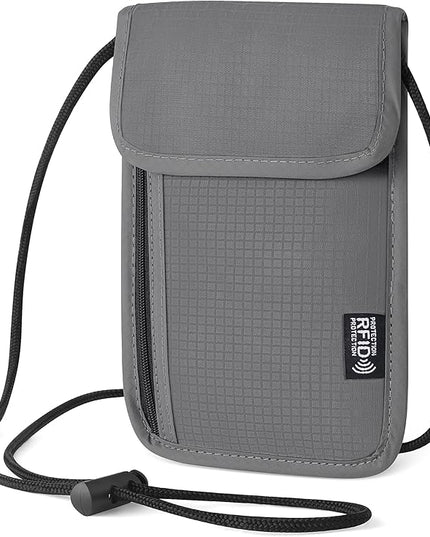 5.5" L x 7.9" W Travel Neck Wallet, RFID Blocking Passport Holder, Security Lightweight Passport Travel Wallet, Neck Pouch Gifts for Women Men(Grey)
