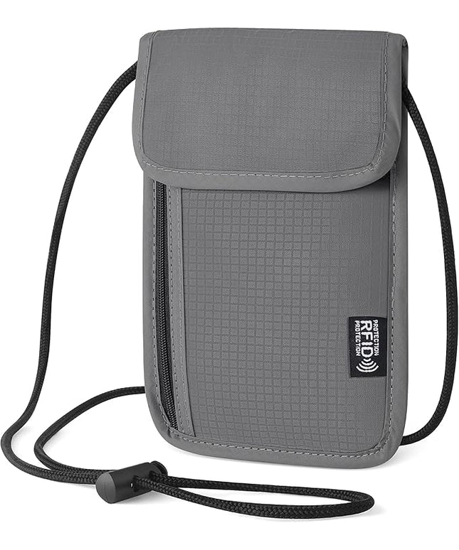 5.5" L x 7.9" W Travel Neck Wallet, RFID Blocking Passport Holder, Security Lightweight Passport Travel Wallet, Neck Pouch Gifts for Women Men(Grey)
