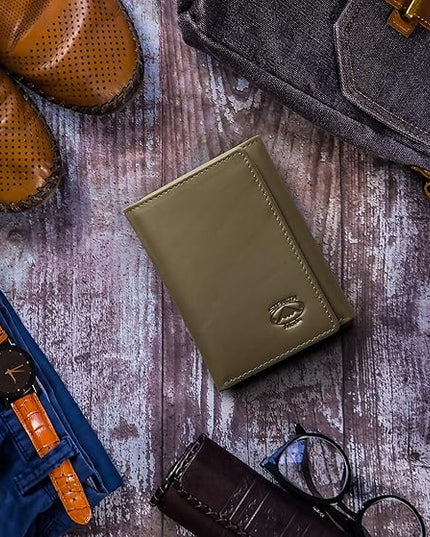 Stealth Mode Trifold Wallet - RFID Blocking Wallet with Flip ID Holder - Leather Case for Money, Credit Cards - Mens Organizer, Divided Billfold, Identity Protection - Men's Gifts (Camo)