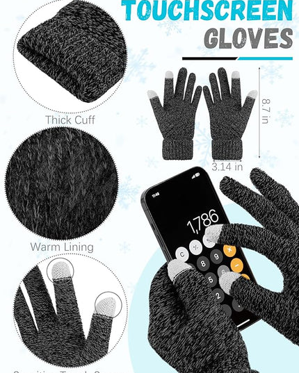 Winter Beanie Hat Scarf Gloves, Warm Fleece Knit Hats Touch Screen Gloves Neck Scarf Set Winter Gifts for Unisex Adult