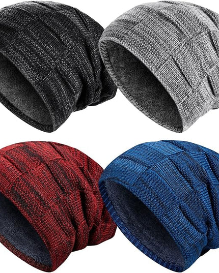 Geyoga 2/3/4 Pack Winter Beanie Hats for Men Warm Slouchy Beanies Hats Fleece Lined Thick Knitted Ski Skull Warm Cap