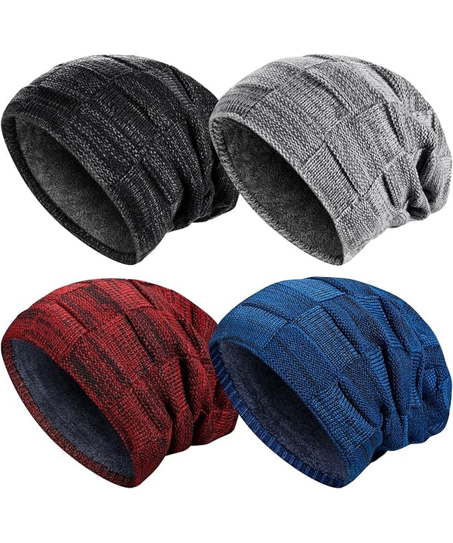 Geyoga 2/3/4 Pack Winter Beanie Hats for Men Warm Slouchy Beanies Hats Fleece Lined Thick Knitted Ski Skull Warm Cap