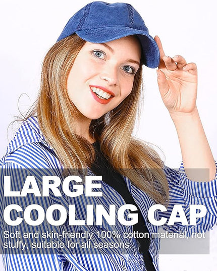 XXL Oversize Washed Denim Baseball Cap,Low Profile Jean Sports Cap for Big Heads 23.5"-25.5",Large Pigment Dyed Dad Hat