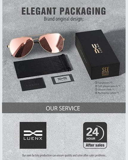 LUENX Aviator Sunglasses for Men Women Polarized New Shades Large Metal Frame - UV 400 Protection