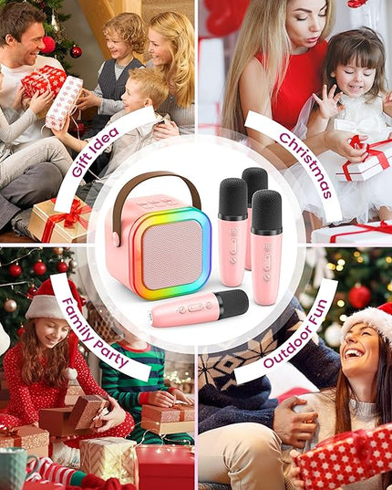 Mini Karaoke Machine for Kids Adults, Portable Bluetooth Speaker with 4 Wireless Karaoke Mics,2026 TOP Birthday Gifts Toys for Girls 3,4, 5, 6, 7, 8+Years Old Karaoke Player Valentine(Pink 4 Mics)