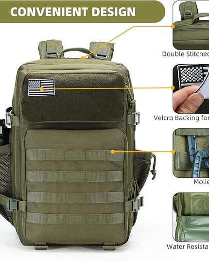 gracedon Tactical Backpack - Military Molle Bag 3 Days Pack for men and Women Large Assault Rucksack 45L (Green)