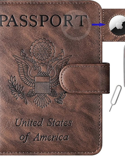 Airtag Passport Holder Cover Wallet Travel Essentials Leather Rfid Blocking Case Vacation Luggage Must Haves Travel Accessories for Men Women (117#Coffee)
