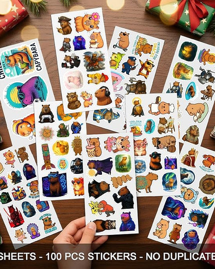 100 PCS Capybara Stickers Pack – Cute Funny Animal Vinyl Decals for Laptop, Water Bottle, Scrapbook, Car, Hard Hat – Gifts for Teens, Adults, Student, Teacher Christmas Birhday