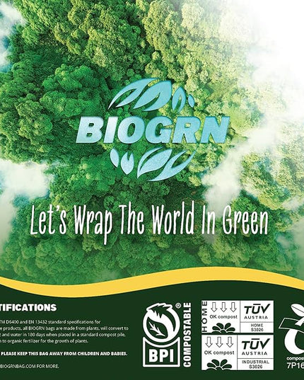 2.6-3 Gallon Compostable Trash Bags Drawstring 50 Bags Extra Thick 1 Mil 11.36 Liter Small Biodegradable Trash Bags for Kitchen Countertop Bin ASTM D6400, US BPI and OK Compost Home Certified