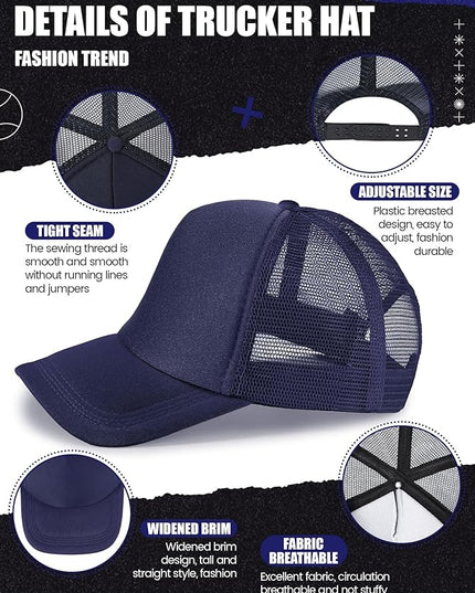 10 Pcs Sublimation Blank Trucker Hats Bulk Mesh Baseball Cap Polyester Mesh Trucker Hat for Men and Women