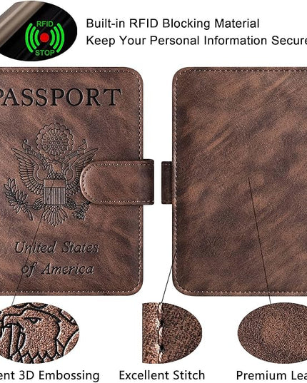Passport Holder Cover Wallet Travel Essentials Leather Rfid Blocking Case Vacation Luggage Must Haves Travel Accessories for Men Women (120#Coffee)
