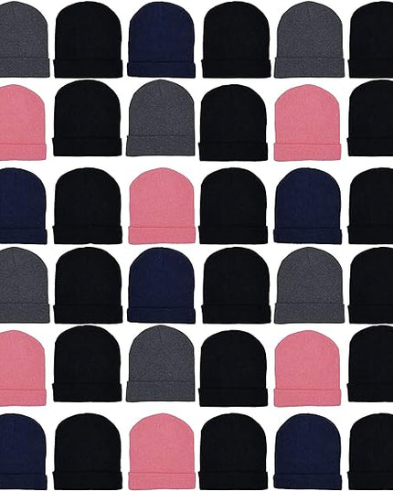 48 Pack Winter Beanies, Bulk Cold Weather Warm Knit Skull Caps, Mens Womens Unisex Hats