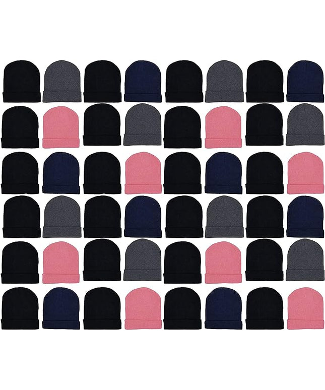 48 Pack Winter Beanies, Bulk Cold Weather Warm Knit Skull Caps, Mens Womens Unisex Hats