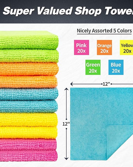 FIXSMITH Microfiber Cleaning Cloth, 100 Pack Shop Towels, Micro Fiber Cloth for Cleaning Car, All-Purpose Absorbent Cleaning Rags for Housekeeping, Dust Cloth for Office, Car Wash Towels, 12inx12in