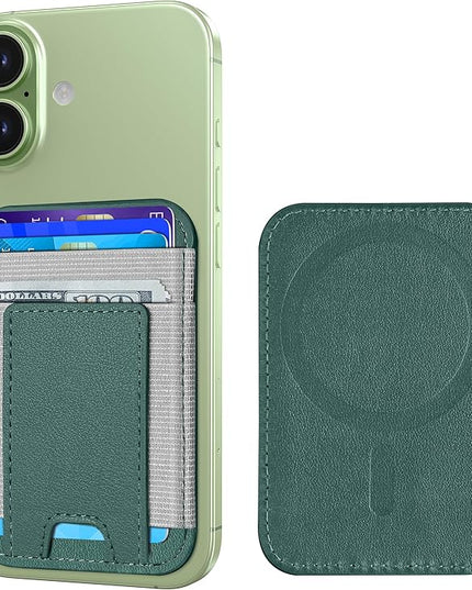 Upgraded for Magsafe Wallet, Strongest Magnetic Wallet, for iPhone Walle t Magsafe with 2 Card Slots, Magnetic Card Holder for iPhone 17/16/15/14/13/12 Series, Slim, Vegan Leather, Fit 7 Cards, Green