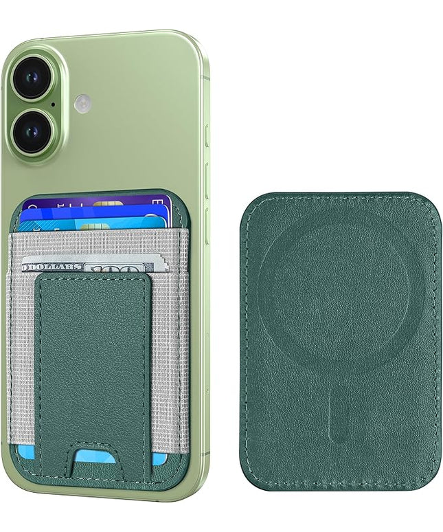 Upgraded for Magsafe Wallet, Strongest Magnetic Wallet, for iPhone Walle t Magsafe with 2 Card Slots, Magnetic Card Holder for iPhone 17/16/15/14/13/12 Series, Slim, Vegan Leather, Fit 7 Cards, Green