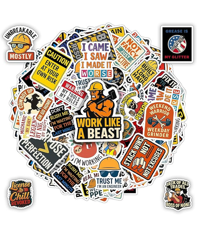 100 Pcs Hard Hat Stickers for Car Laptop Water Bottle Wall Book Waterproof Vinyl Decal Construction Electricians Mechanics Military Sticker Souvenir Birthday Gift for Men Women Teen