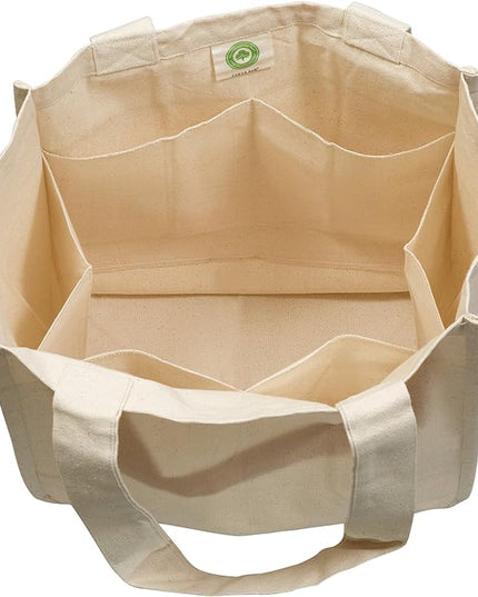 Best Canvas Grocery Shopping Bags with Bottle Sleeves - Cloth Tote Shopping Bags Heavy duty and Premium - Reusable Grocery Tote Bags - Washable & Eco-friendly Wine Bags with Handles (1 Bag)