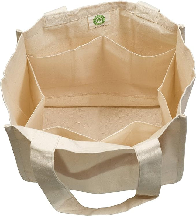 Best Canvas Grocery Shopping Bags with Bottle Sleeves - Cloth Tote Shopping Bags Heavy duty and Premium - Reusable Grocery Tote Bags - Washable & Eco-friendly Wine Bags with Handles (1 Bag)