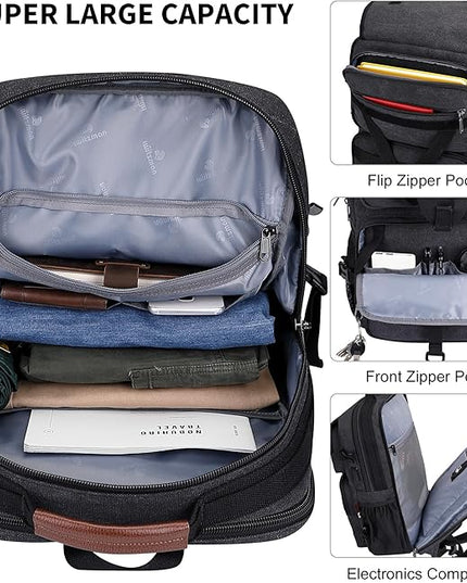 WITZMAN Travel Backpack for Men Large Canvas Laptop Backpack Fit 16 inch Carry on TSA Friendly Flight Approved Vintage Rucksack for Traveling(A8012 Black)