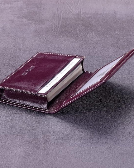 Leather Business Card Case Holder for Men & Women, Italian Calfskin