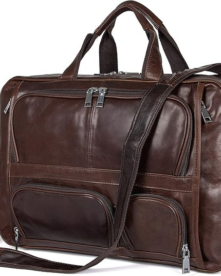 Augus Business Travel Briefcase Genuine Leather Duffel Bags for Men Laptop Bag fits 15.6 inches Laptop