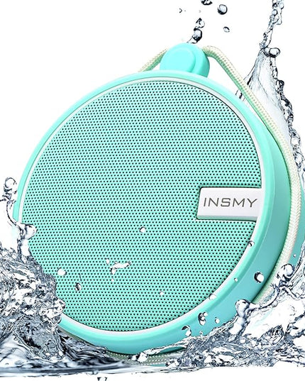 INSMY C12 IPX7 Waterproof Shower Bluetooth Speaker, Portable Small Speaker, Speakers Bluetooth Wireless Loud Clear Sound Support TF Card Suction Cup for Outdoor Kayak Canoe Beach Gift (Mint)