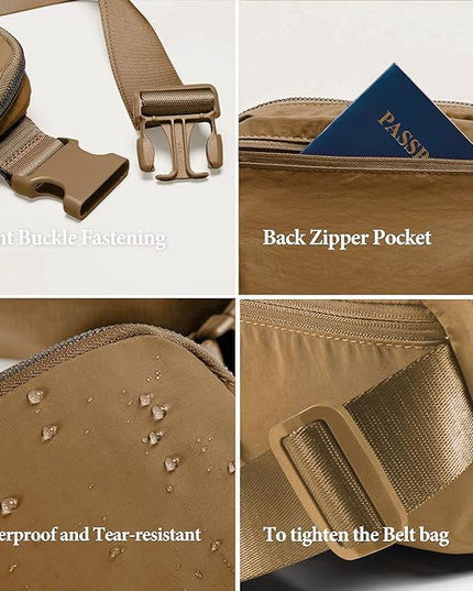 YOSHUYUKI Cross Body Fanny Packs for Women Men Fashion Waist Bag Pouch Nylon Small Travel Crossbody Bags Mini Purse Everywhere Belt Bag Bum Bag with Adjustable Strap for Workout Running Hiking Caramel