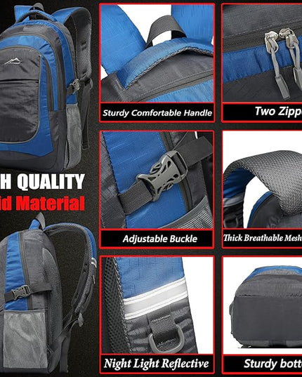 ProEtrade Backpack Bookbag for College Sturdy Travel Business Hiking Fit Laptop Up to 15.6 Inch Multi Compartment Gifts for Men Women Night Light Reflective (Blue)